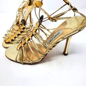 Jimmy Choo Gold Strappy High Heel Sandals
